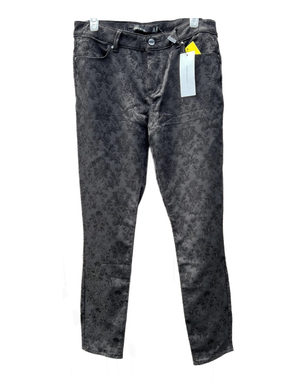 Karen Millen Black Floral Jacquard Skinny Jeans Womens 10 Gothic Brocade NWT
